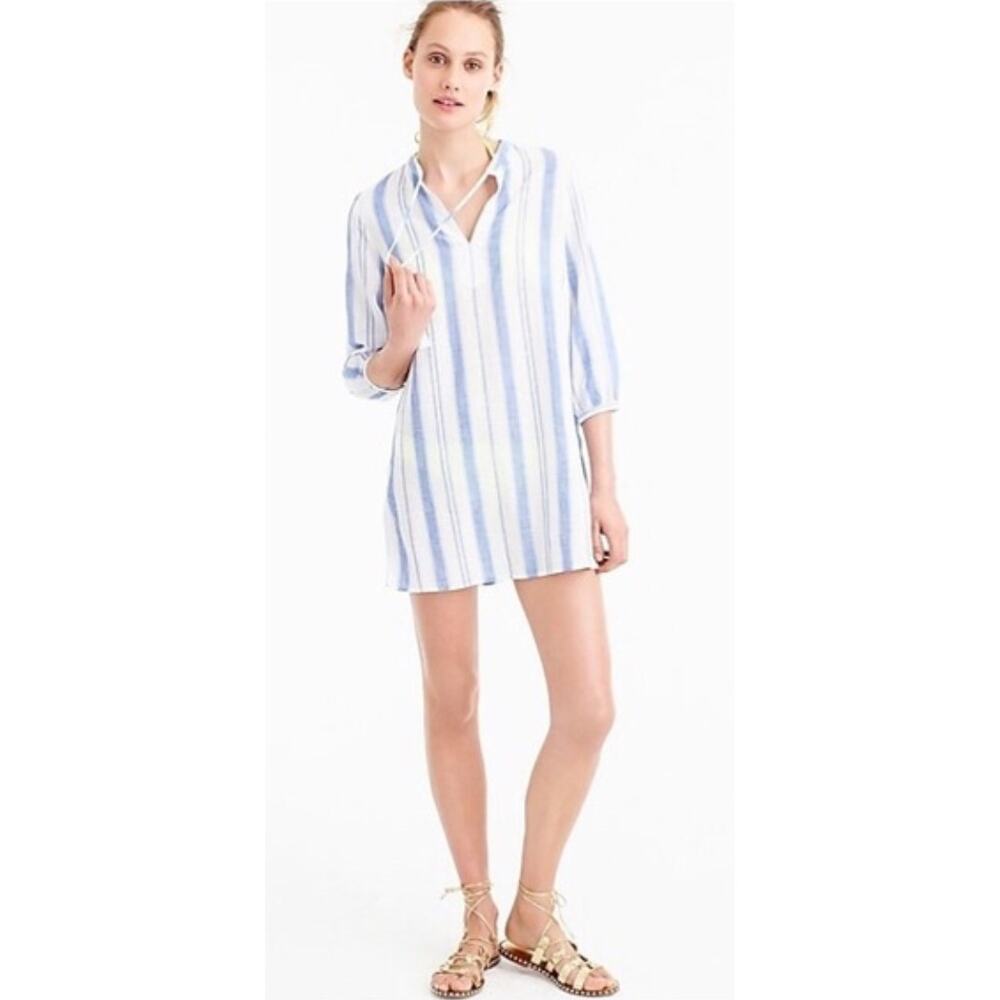 J. Crew Striped Swim Cover-Up Tunic Shirt Blue White F1944 Size XXS